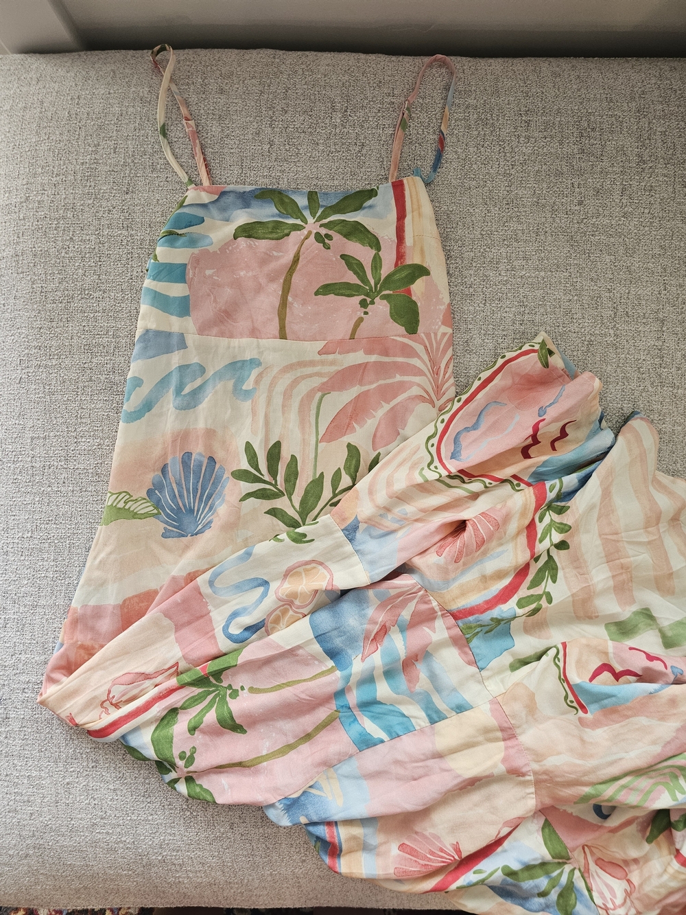 Backless Tropical Print Dress in Pastel Pink & Blue
